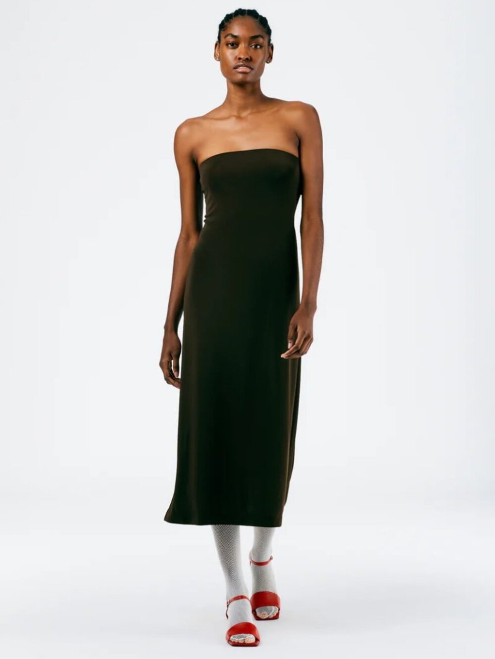 Tibi Harlow Jersey Strapless Midi Dress Brown Size 0